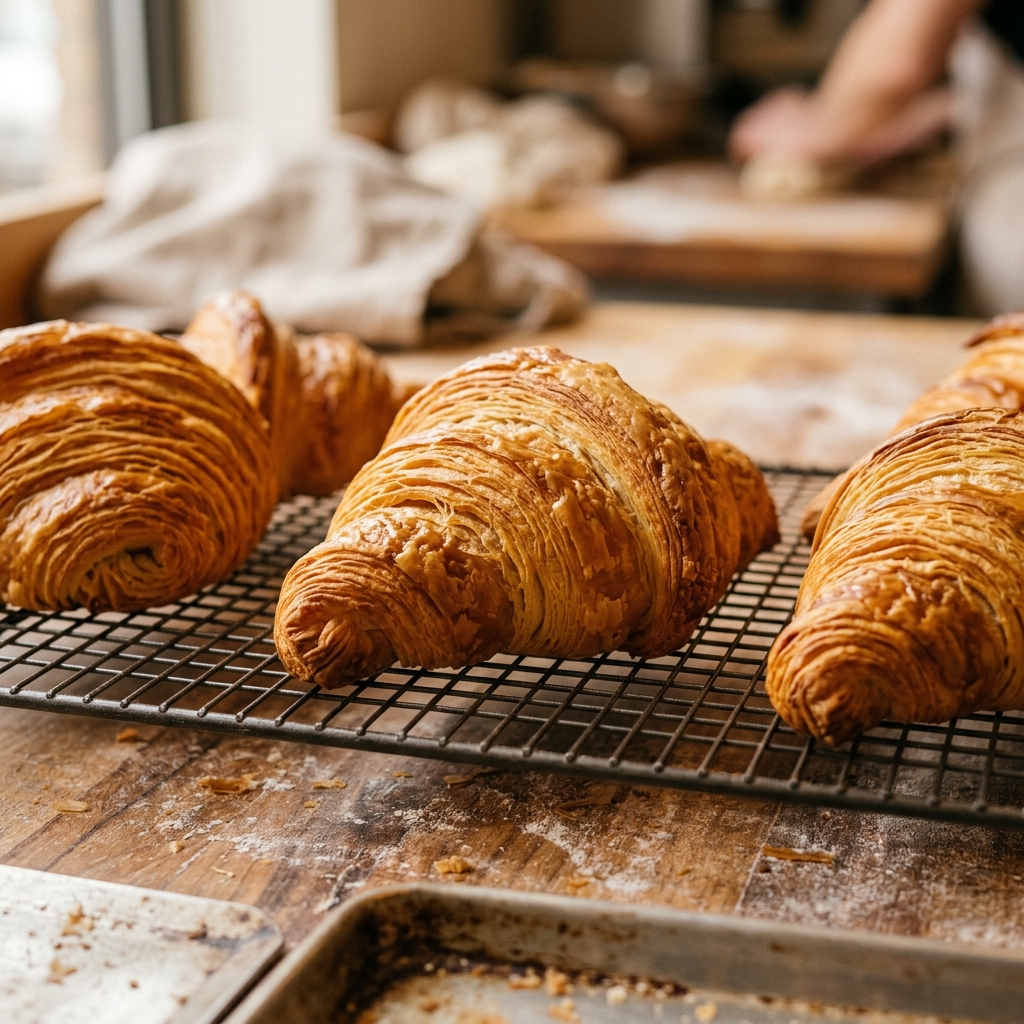 Croissants on cooling rack