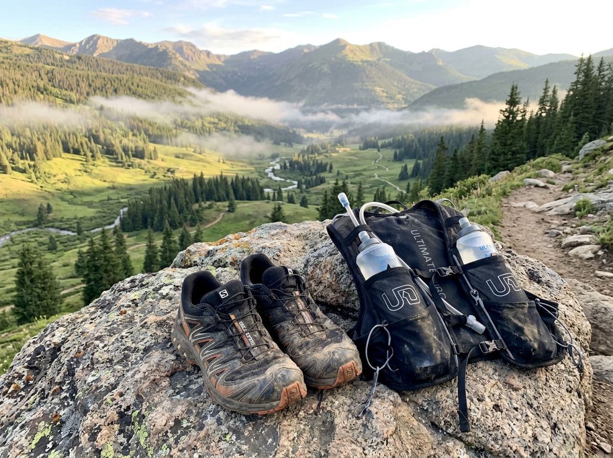 Zapatillas de trail y chaleco de hidratación